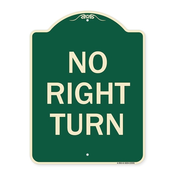 Signmission Designer Series Sign No Right Turn, Green & Tan Heavy-Gauge Aluminum Sign, 24" x 18", G-1824-23591 A-DES-G-1824-23591 - main